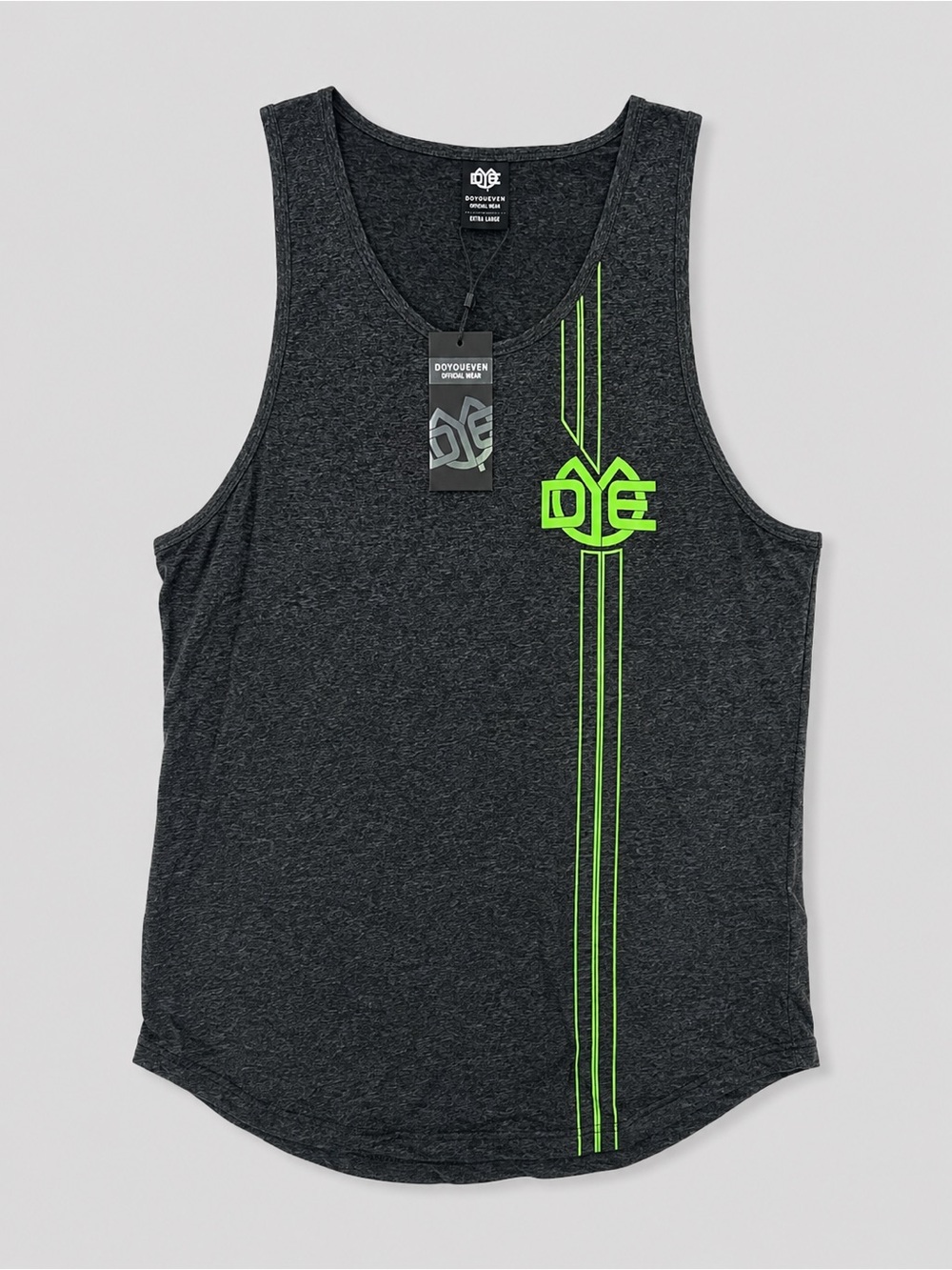 DOYOUEVEN Men’s Charcoal Gray Gym Tank Top Neon Green Logo XL – New With Tags